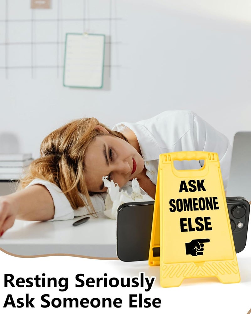 EXUBERIUM Ask Someone Else Funny Reminder Desk Sign Yellow Warning Style Office Table Decorative Gift for Coworkers Friends Home Workspace Phone Holder Mirror Acrylic Cubicle Tabletop Sign White Elephant Gifts - Image 4